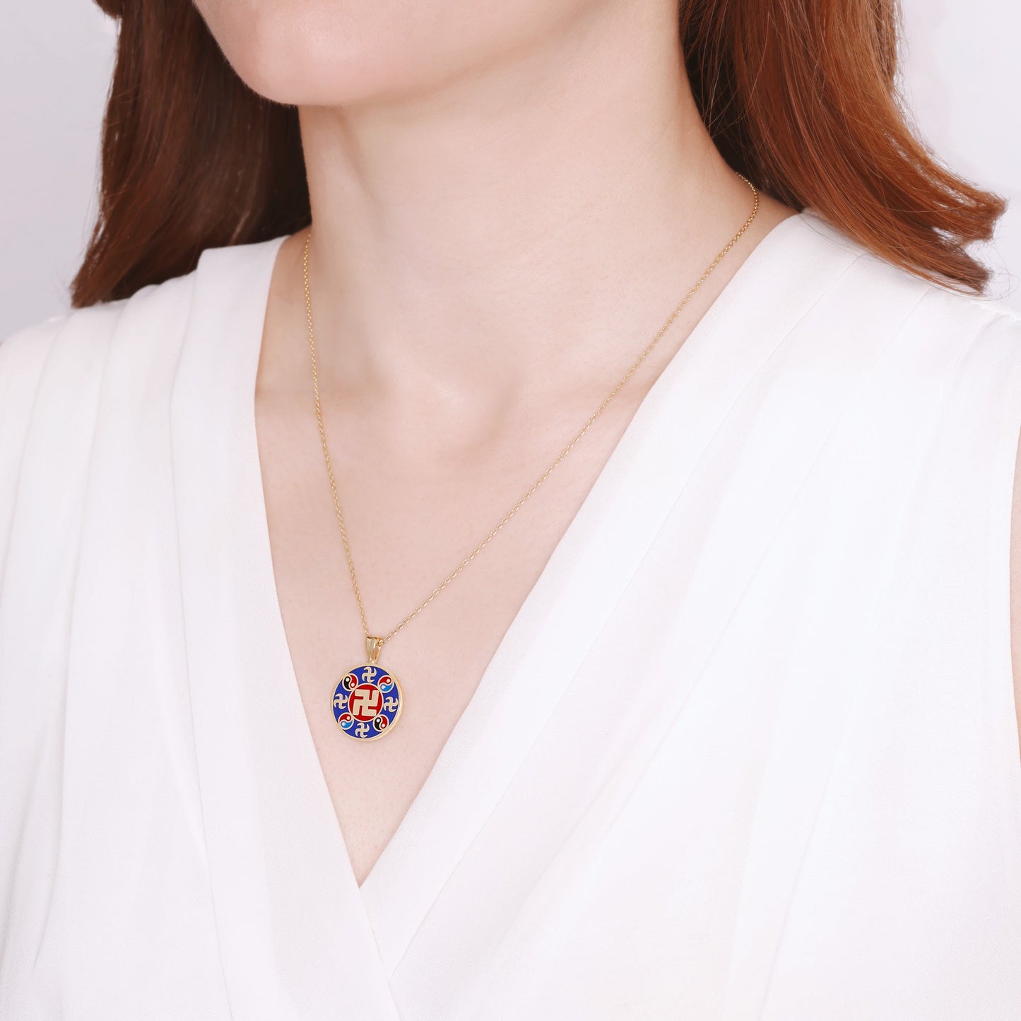 Falun Enamel Indigo Blue Pendant 18kt Yellow Gold | Shen Yun Collections