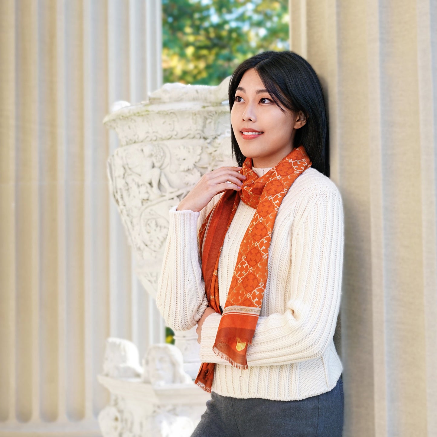 Manchurian Elegance Long Scarf Bronze Lifestyle Model | Shen Yun Shop