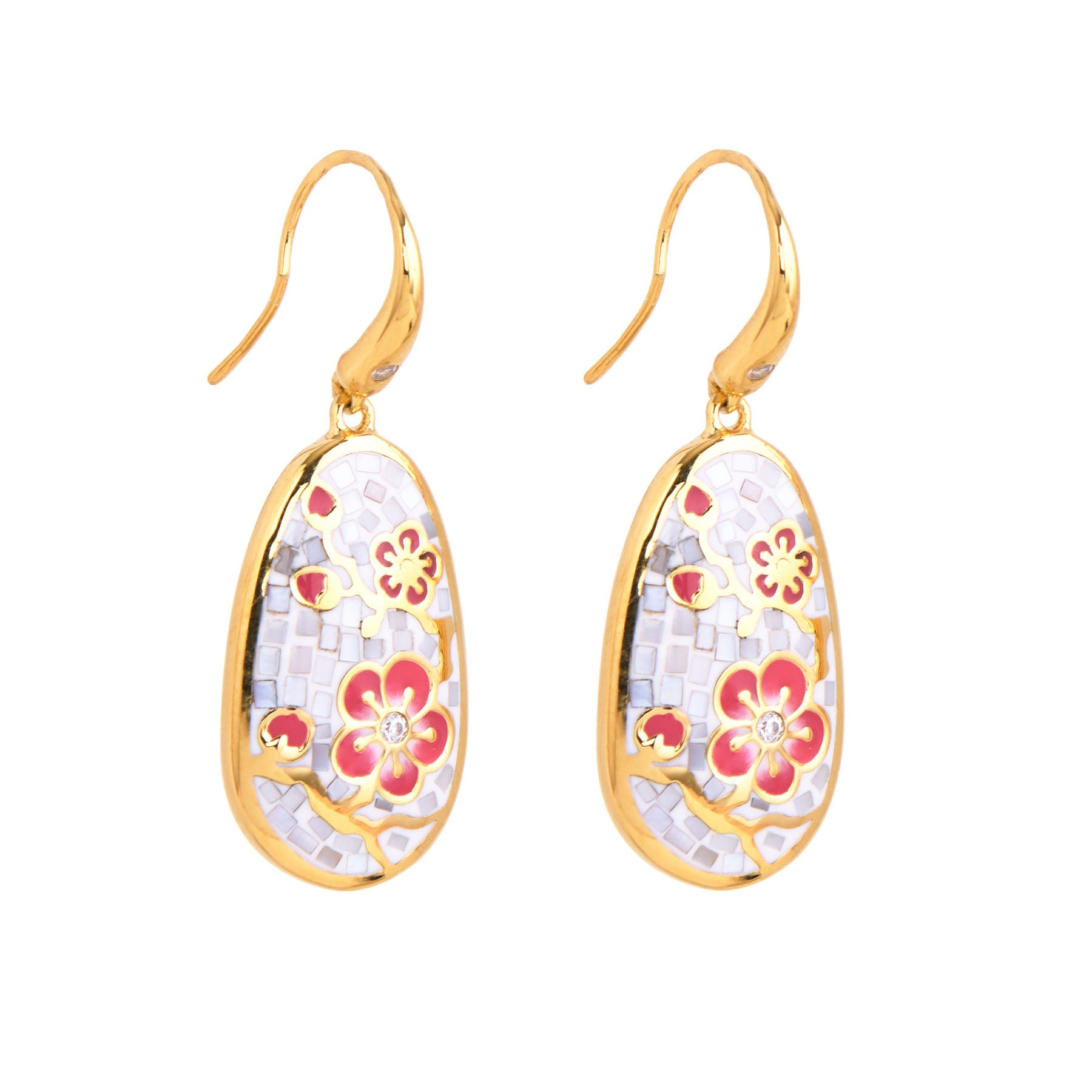 Plum Blossom Mosaic Mother of Pearl Earrings