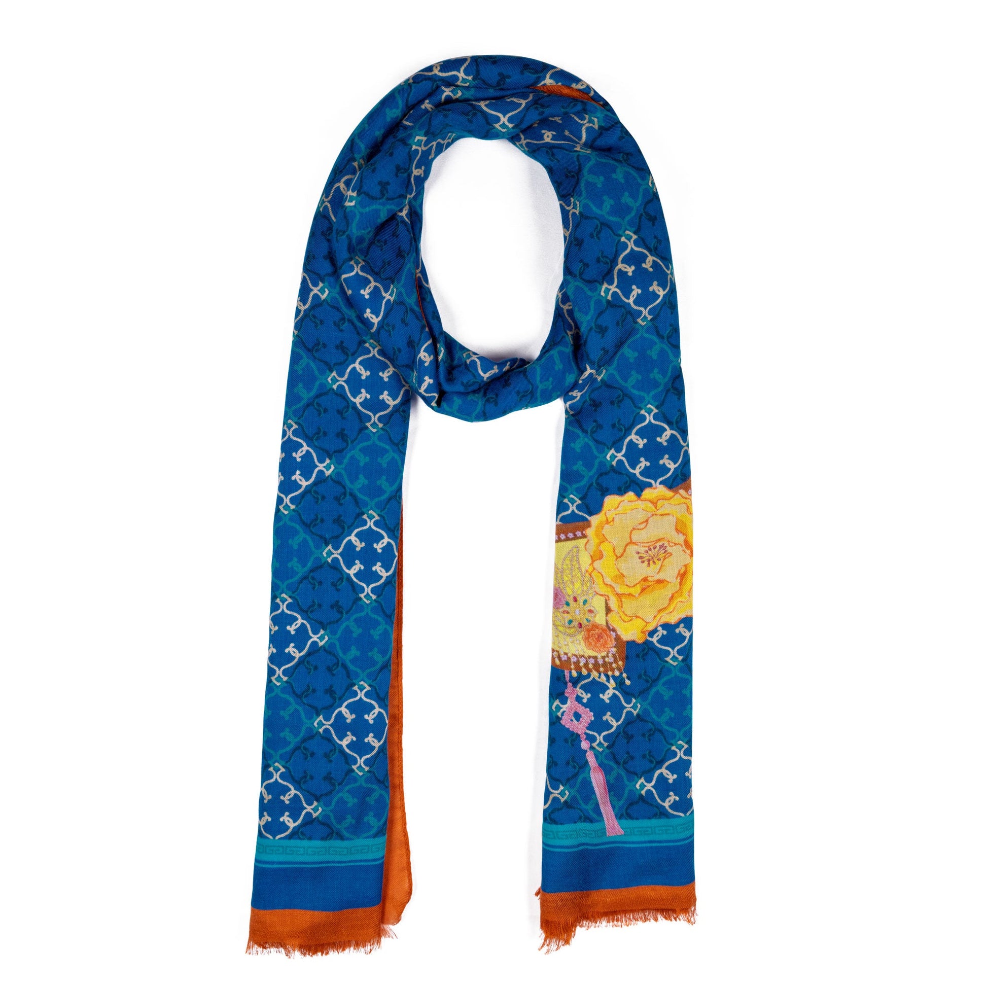 Manchurian Elegance Long Scarf Blue Image 2 | Shen Yun Shop